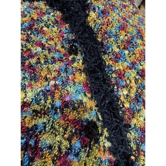 Marisa Christina Petite M Vintage Textured Cardigan Colorful Sweater Fringe PM - Picture 6 of 6